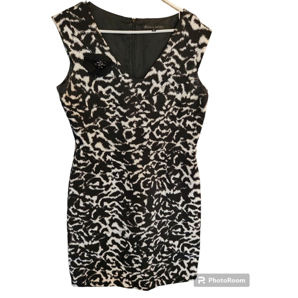 Antonio Melanie Size 12 Black White Sleeveless Dress Stretchy Cruise Wedding
